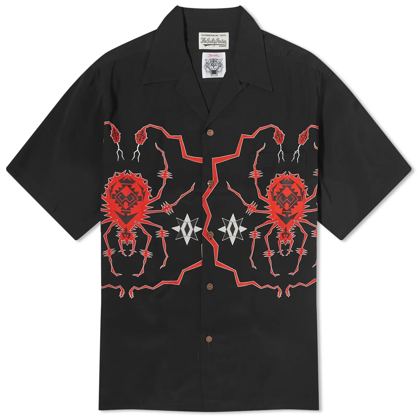 Wacko Maria Short Sleeve Wolf's Head Type 1 Hawaiian ShirtBlack & Red