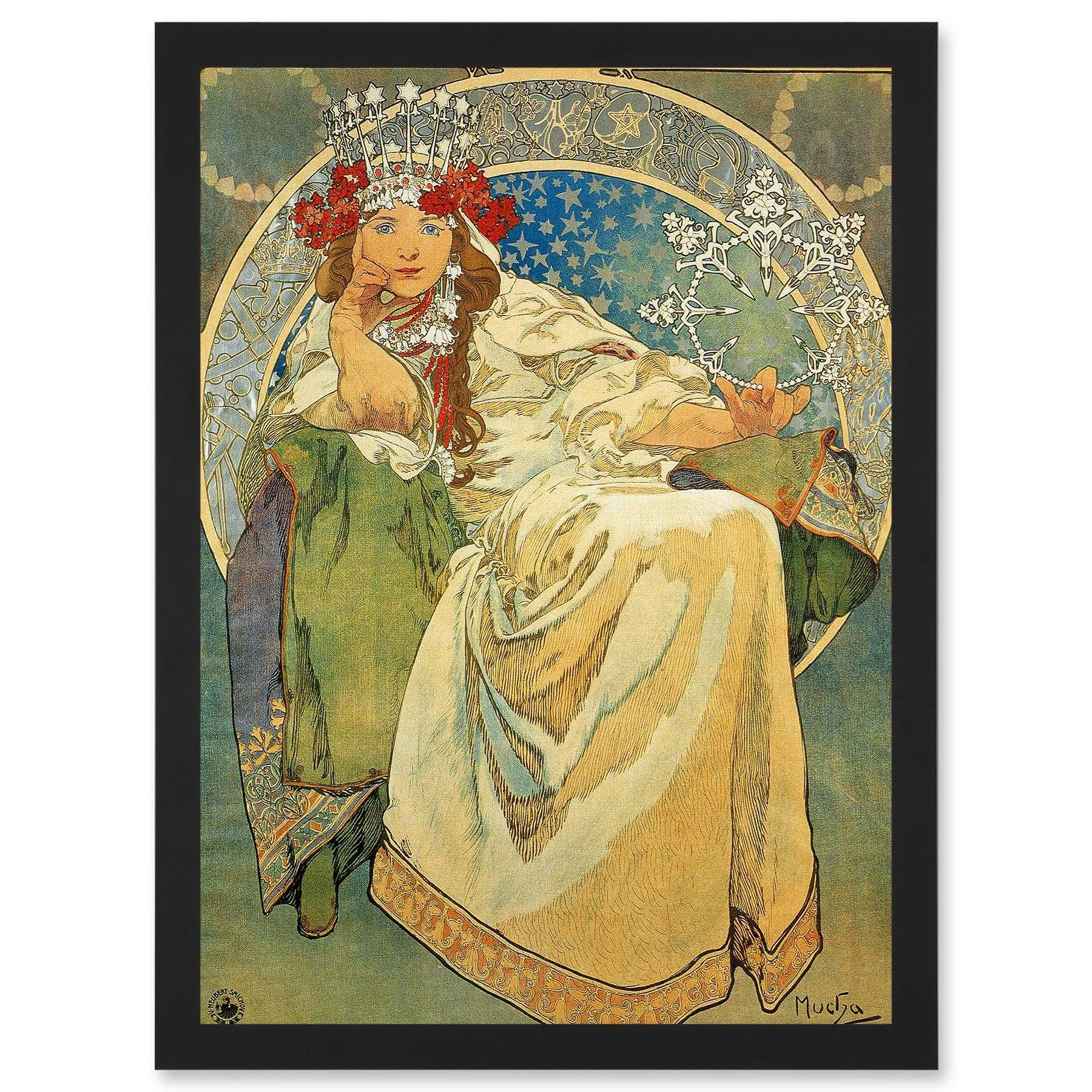 Wall Art & Pictures | Alphonse Mucha Princess Hyacinth 1911 Art Nouveau Vintage Painting A4 Artwork Framed Wall Art Print | 