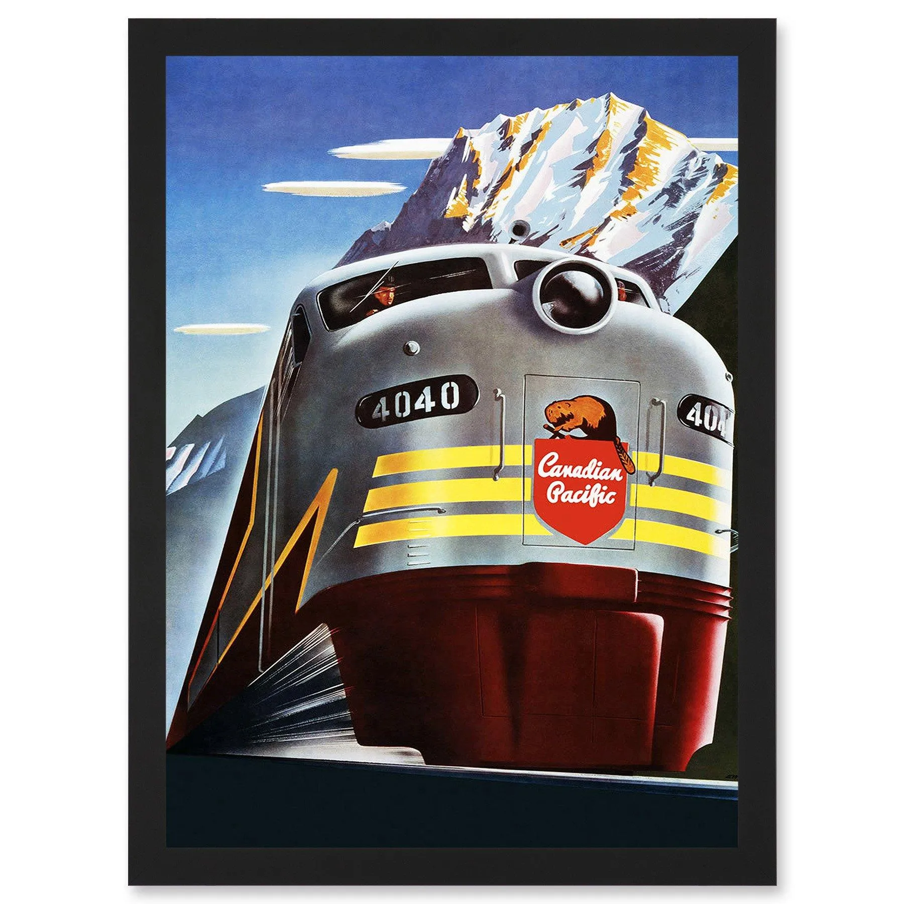 Wall Art & Pictures | Canadian Pacific Railways 4040 Iconic Train Vintage Yellow Canada A4 Artwork Framed Wall Art Print | A