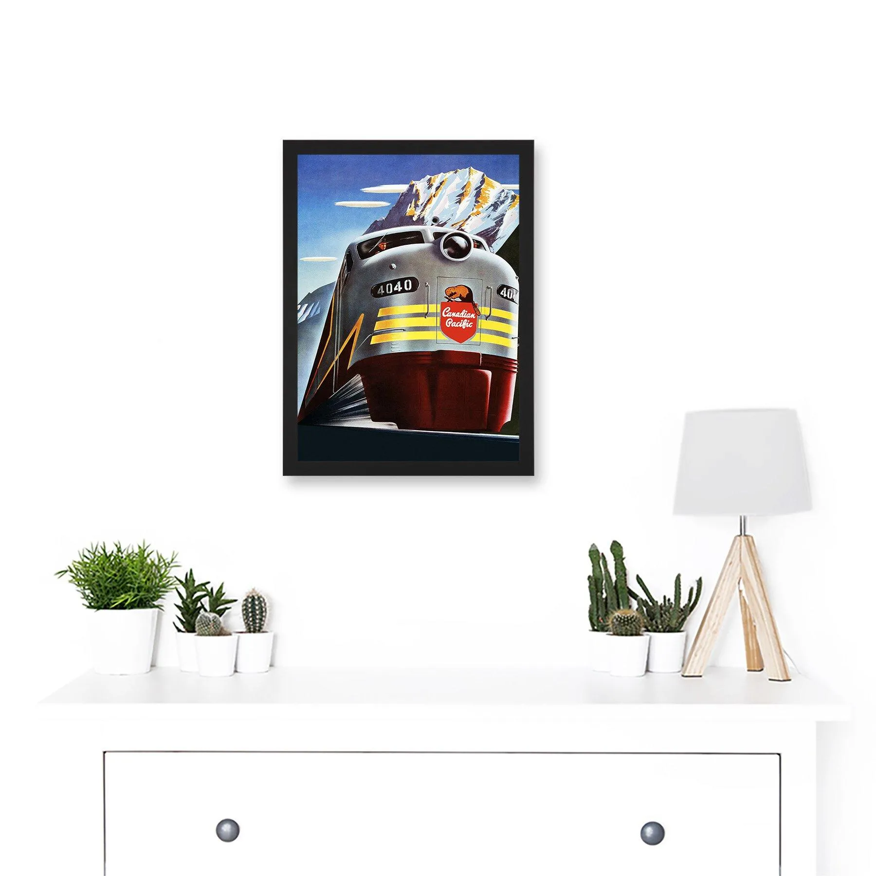 Wall Art & Pictures | Canadian Pacific Railways 4040 Iconic Train Vintage Yellow Canada A4 Artwork Framed Wall Art Print | A