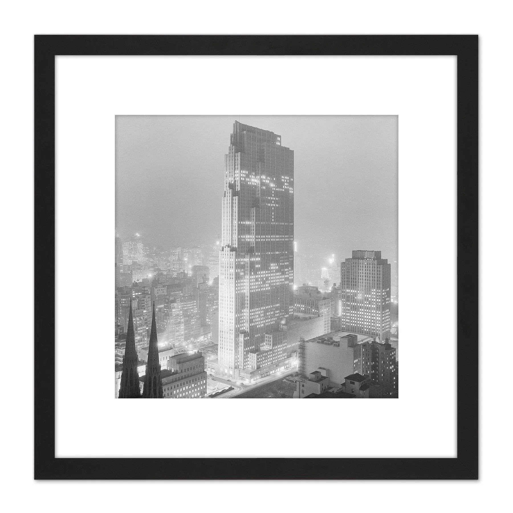 Wall Art & Pictures | New York City Rockefeller Center Vintage Photo 8X8 Inch Square Wooden Framed Wall Art Print Picture wi