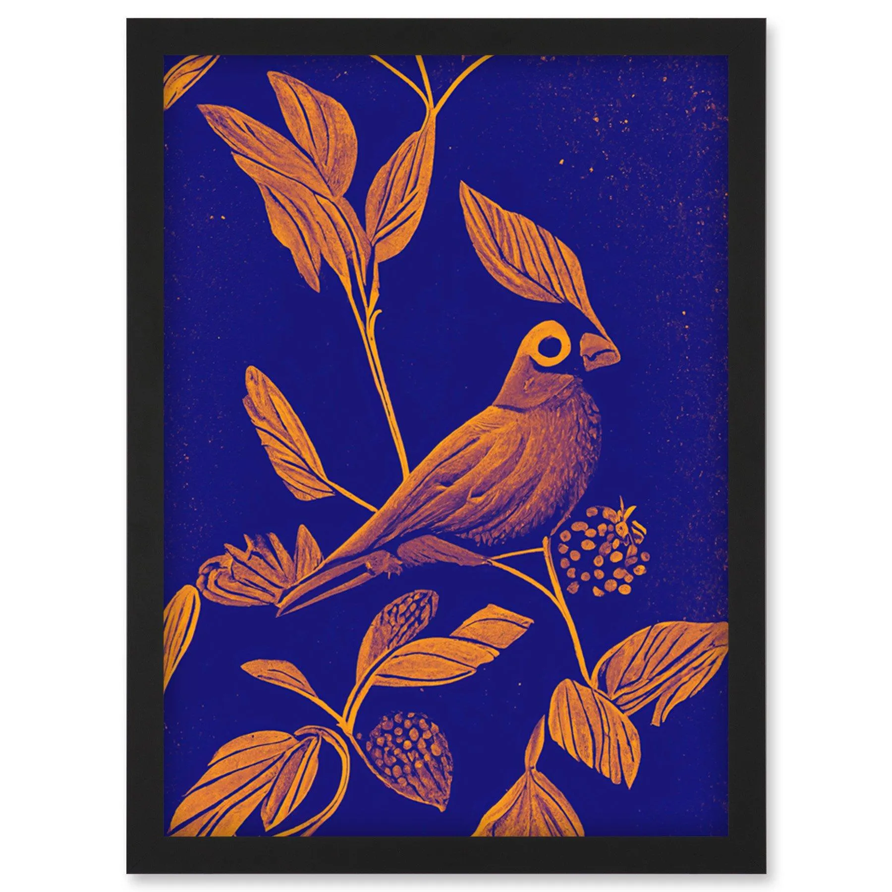 Wall Art & Pictures | Vintage Art Nouveau Pattern Detail Tropical Bird On Branch Linocut Illustration Artwork Framed Wall Ar