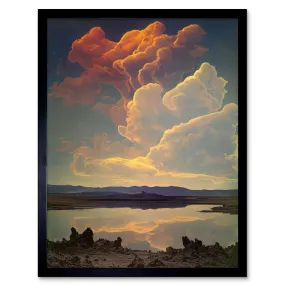 Wall Art & Pictures | Wall Art Print Vintage Style Atmospheric Cloud Reflections in Lake Modern Watercolour Painting Art Fra