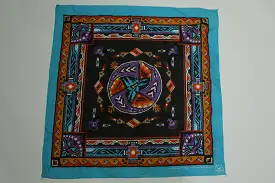 WAMCRAFT NATIVE PRINT 3 HEMMED 80s Vintage BANDANA DOO RAG MADE USA RN 14193