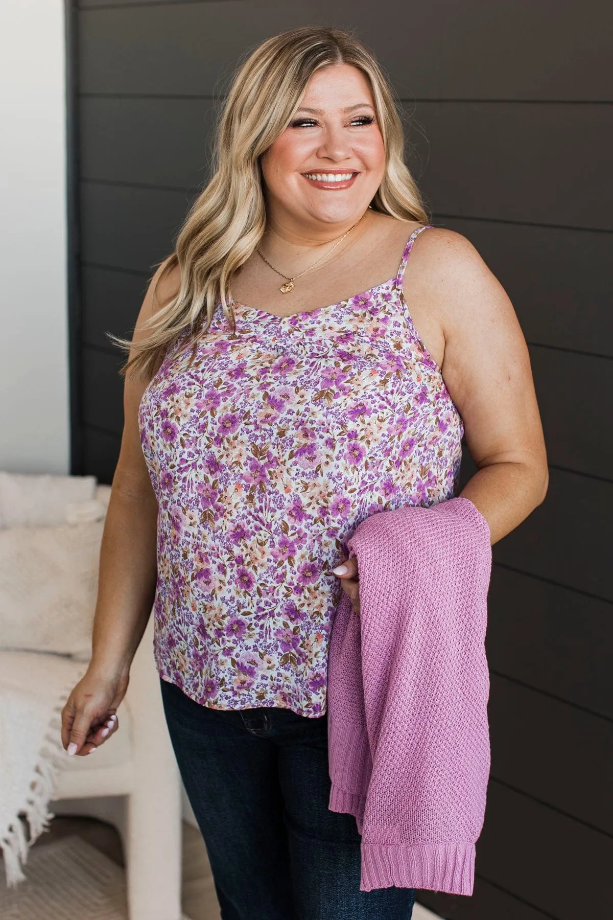 Ways Of The Heart Floral Tank Top- Purple