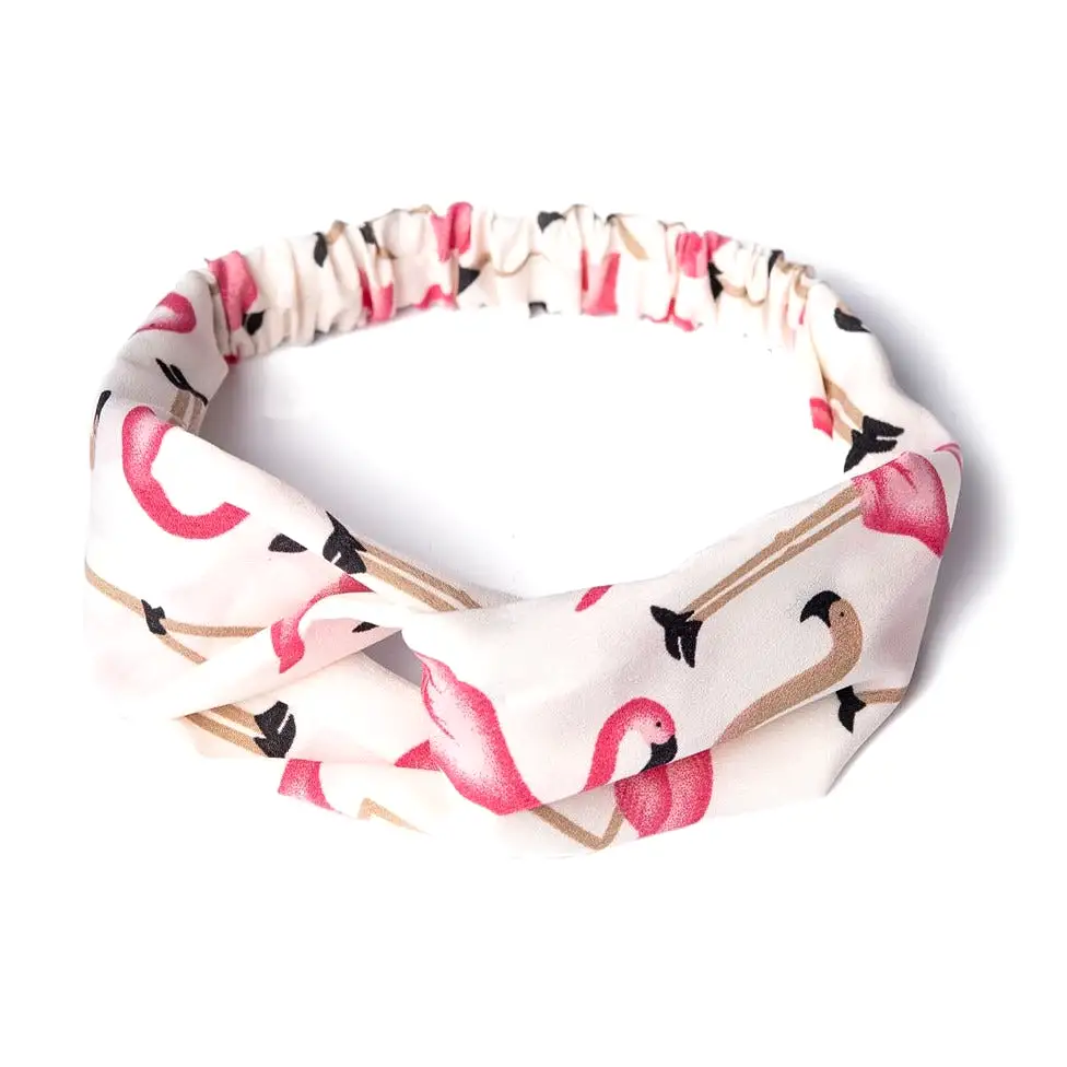 White And Pink Flamingo Print Vintage Headscarf