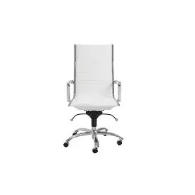 White Faux Leather Seat Swivel Adjustable Task Chair Leather Back Steel Frame