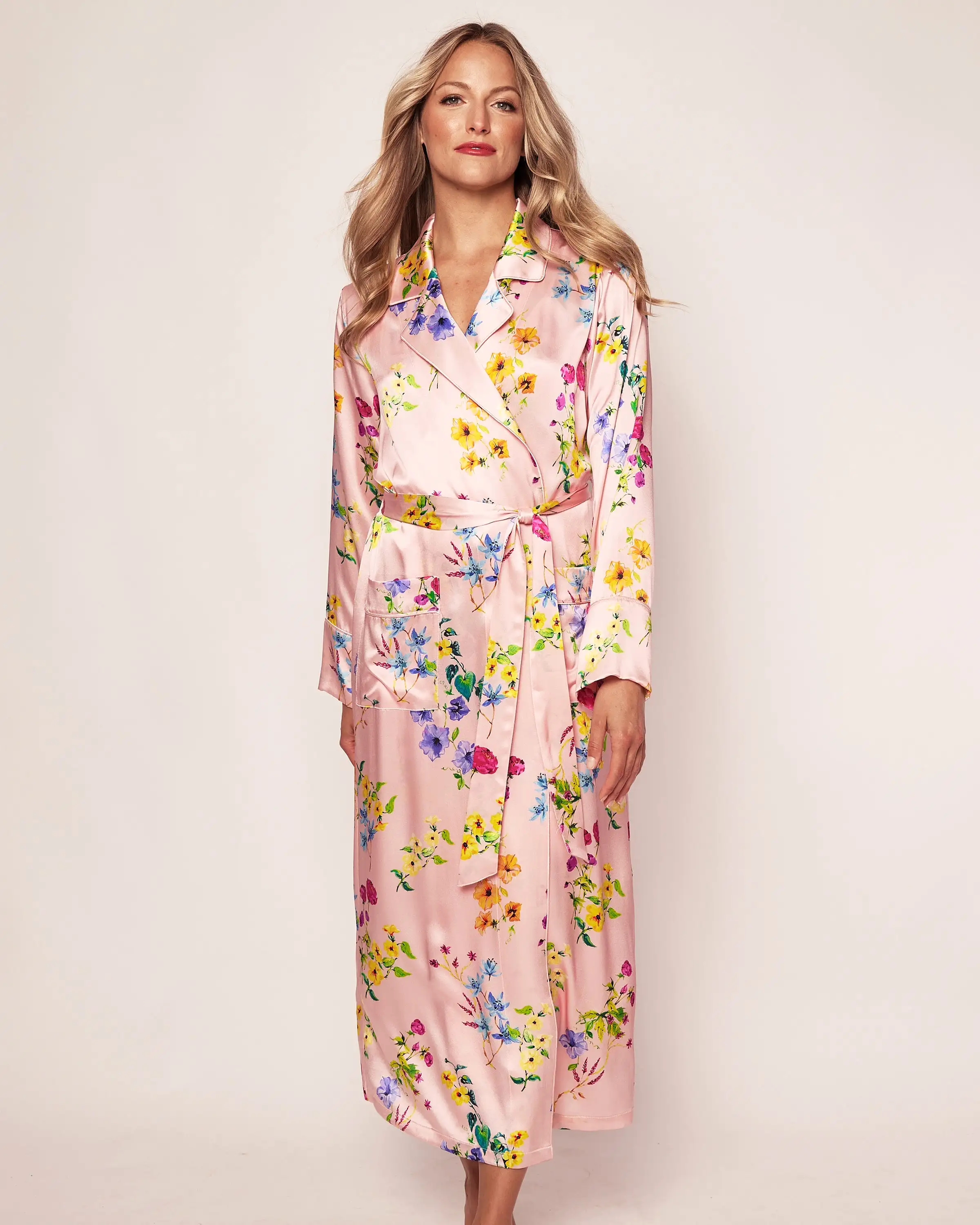 Women's Silk Robe in Blush Brilliant Botanical