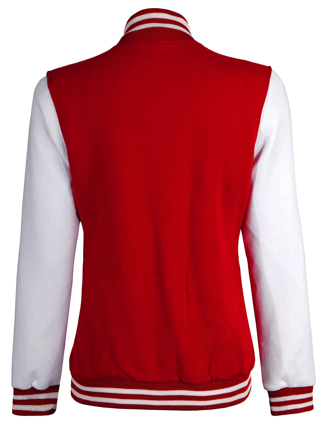 Women's White & Red Plain Lettermen Jacket