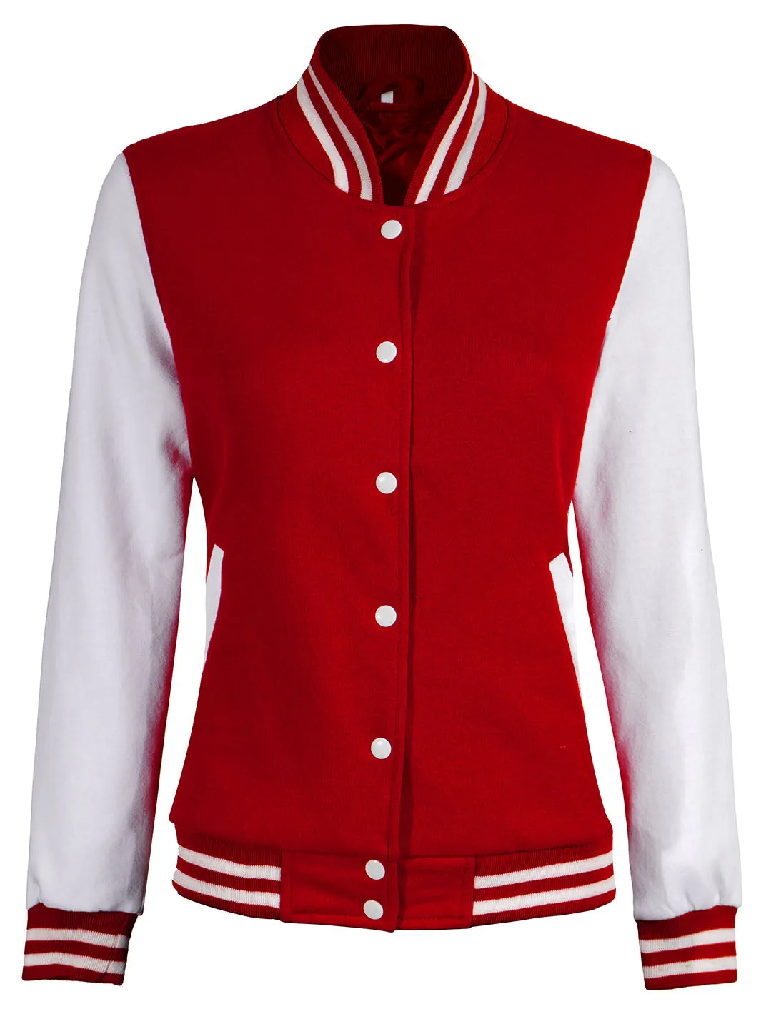 Women's White & Red Plain Lettermen Jacket