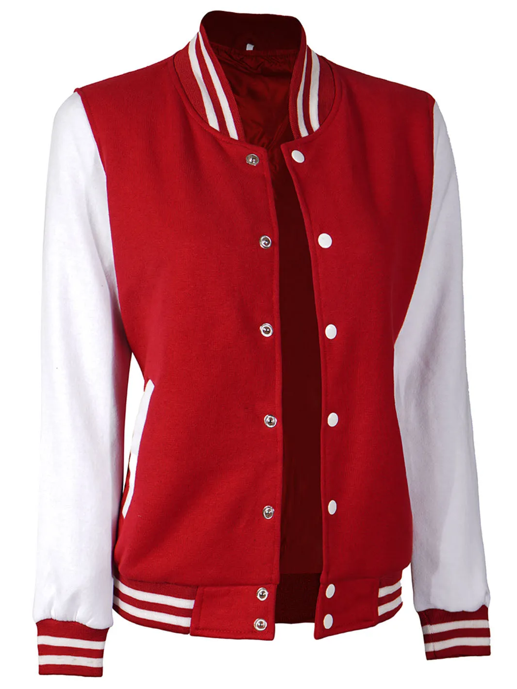 Women's White & Red Plain Lettermen Jacket