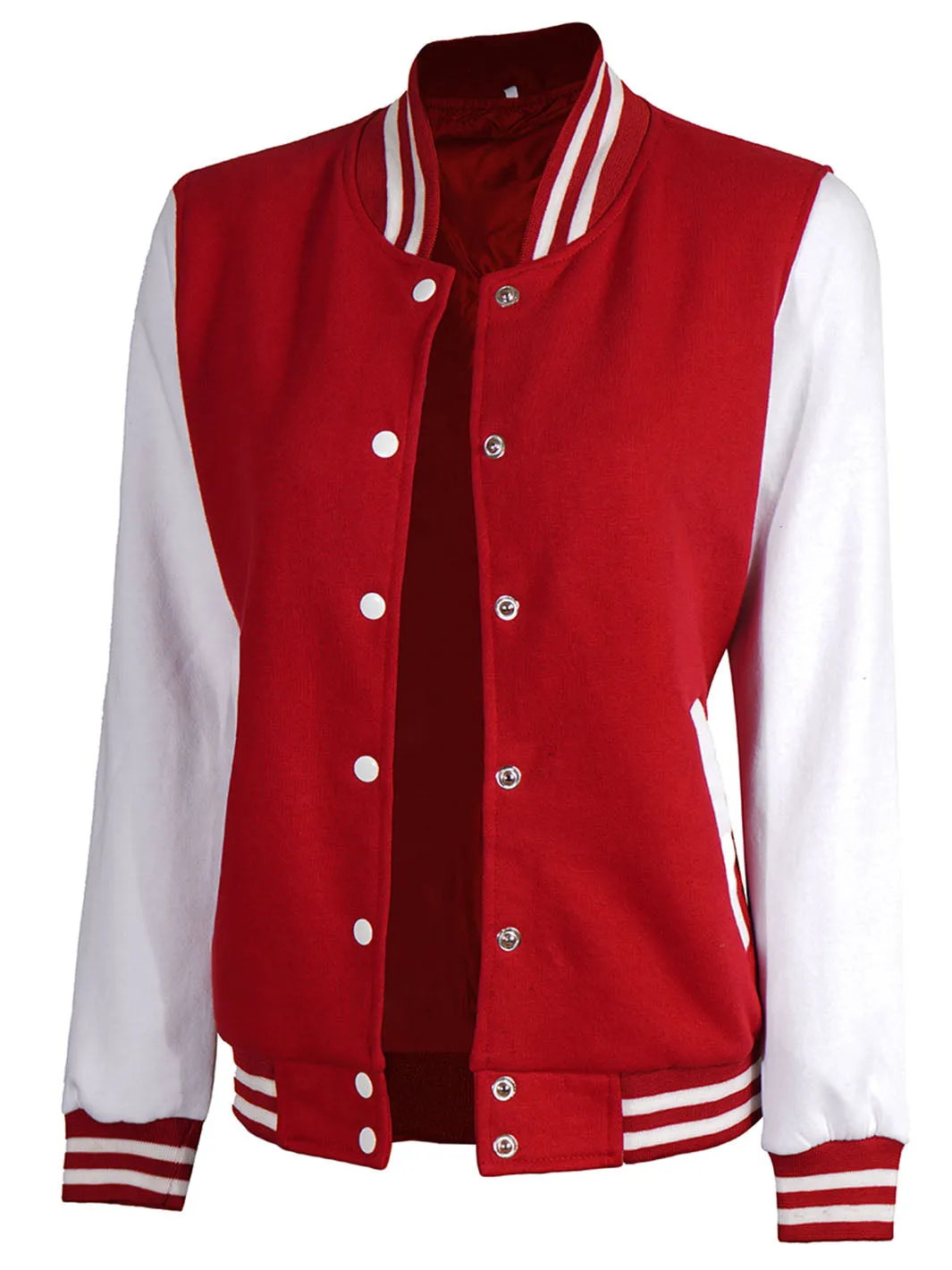 Women's White & Red Plain Lettermen Jacket