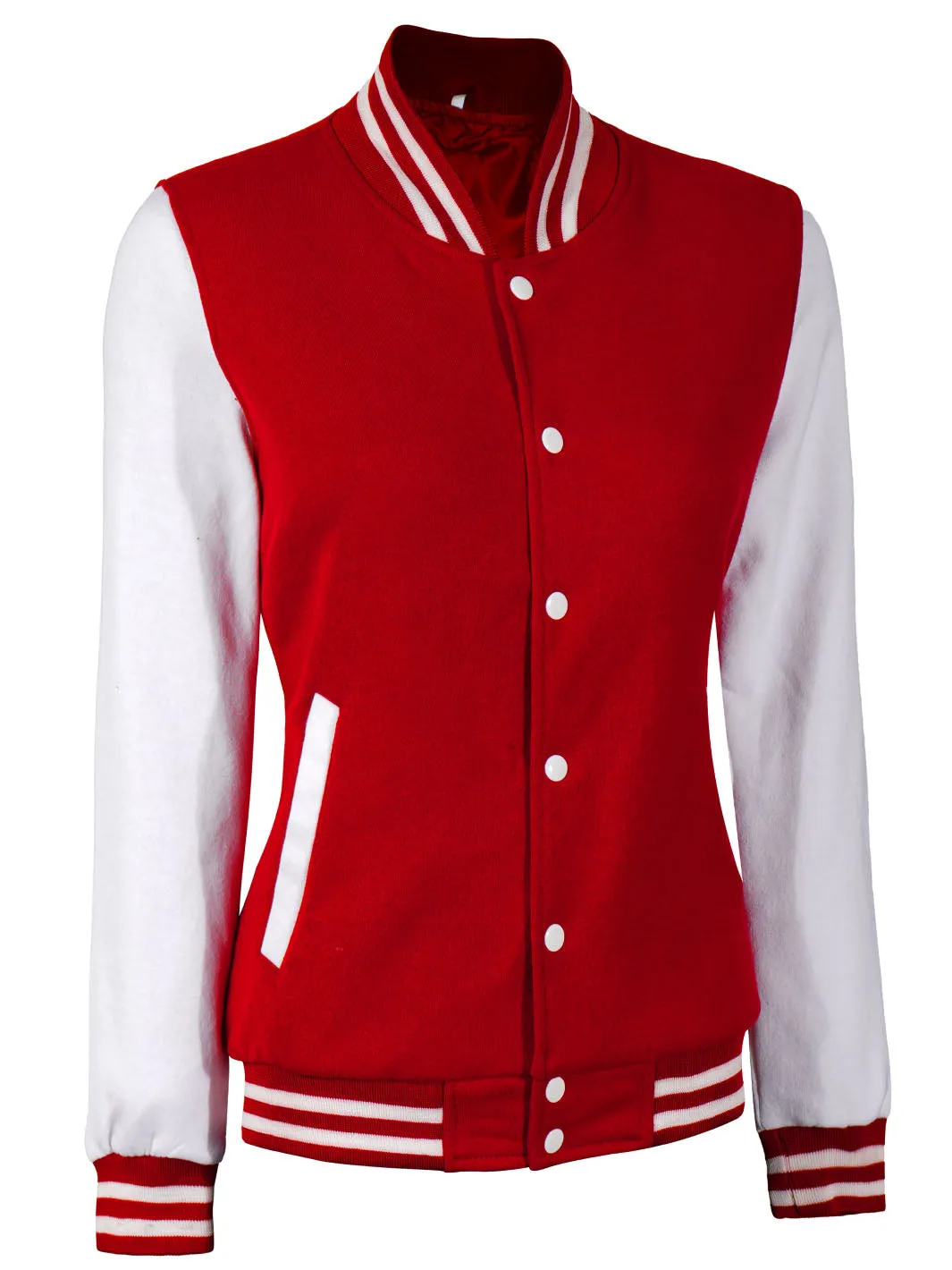 Women's White & Red Plain Lettermen Jacket