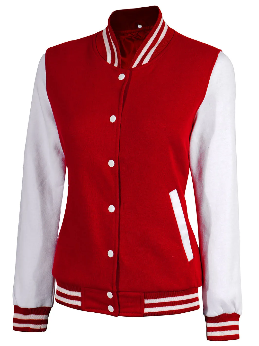 Women's White & Red Plain Lettermen Jacket