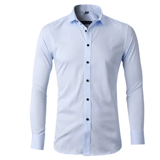 Xituodai Gray Elastic Bamboo Fiber Shirt Men Brand New Long Sleeve Mens Dress Shirts Non Iron Easy Care Business Work Chemise Ho