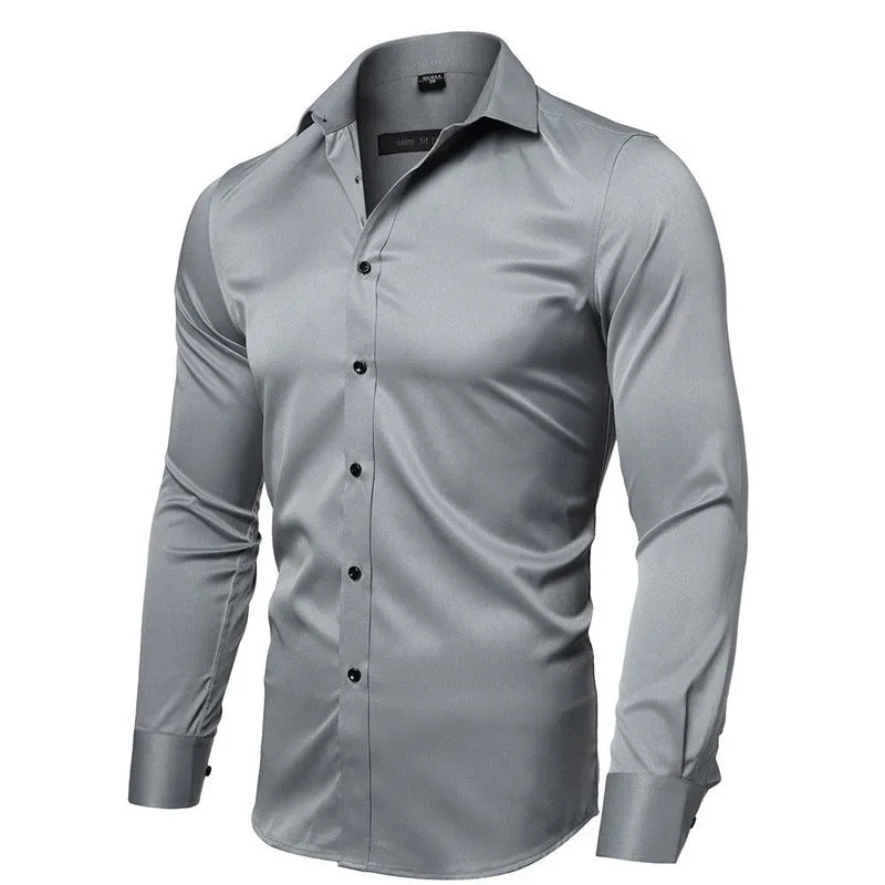 Xituodai Gray Elastic Bamboo Fiber Shirt Men Brand New Long Sleeve Mens Dress Shirts Non Iron Easy Care Business Work Chemise Ho