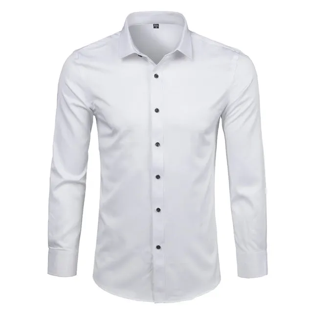 Xituodai Gray Elastic Bamboo Fiber Shirt Men Brand New Long Sleeve Mens Dress Shirts Non Iron Easy Care Business Work Chemise Ho