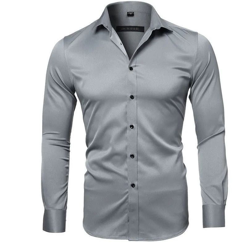 Xituodai Gray Elastic Bamboo Fiber Shirt Men Brand New Long Sleeve Mens Dress Shirts Non Iron Easy Care Business Work Chemise Ho