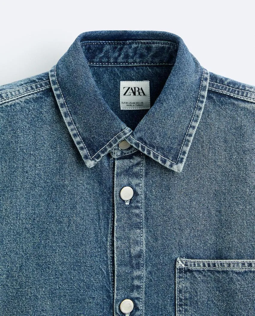 ZARA  |Denim Short Sleeves Shirts