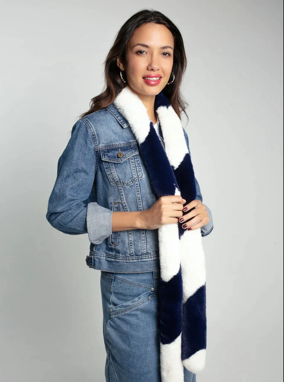 Ziggy Faux Fur Scarf Navy/Cream